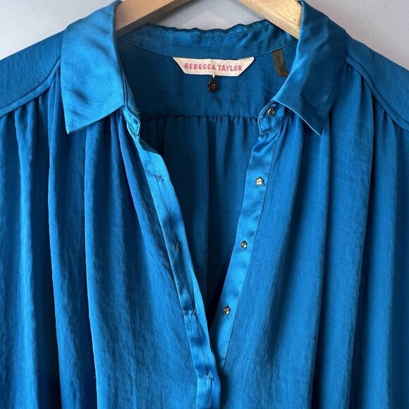 Rebecca Taylor Sleeveless Blue Blouse Size 0 Snap Front Hi-Lo Raw Edge Hem - Picture 6 of 13